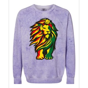 Lion Juneteenth Cool Black History African American Flag Raglan Colorblast Crewneck Sweatshirt