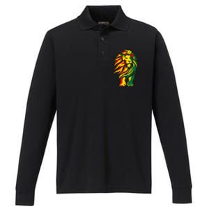 Lion Juneteenth Cool Black History African American Flag Raglan Performance Long Sleeve Polo