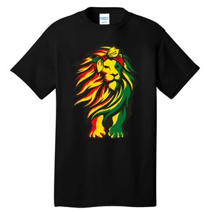 Lion Juneteenth Cool Black History African American Flag Raglan Tall T-Shirt