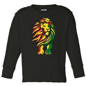 Lion Juneteenth Cool Black History African American Flag Raglan Toddler Long Sleeve Shirt