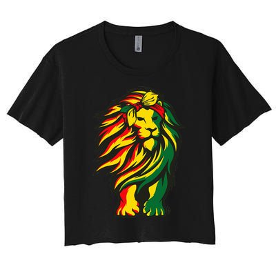 Lion Juneteenth Cool Black History African American Flag Raglan Women's Crop Top Tee