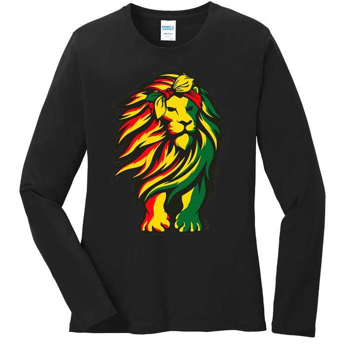 Lion Juneteenth Cool Black History African American Flag Raglan Ladies Long Sleeve Shirt