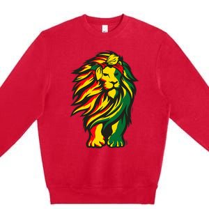 Lion Juneteenth Cool Black History African American Flag Raglan Premium Crewneck Sweatshirt