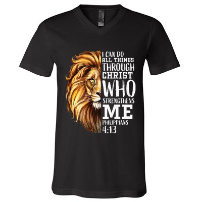Lion Judah Christian Religious Scripture V-Neck T-Shirt