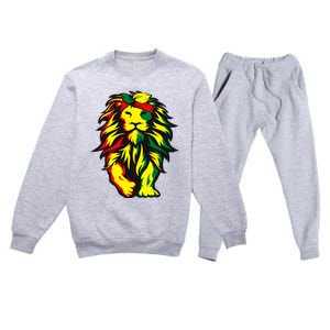 Lion Juneteenth Cool Black History African American Flag Premium Crewneck Sweatsuit Set