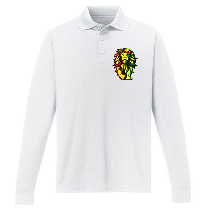 Lion Juneteenth Cool Black History African American Flag Performance Long Sleeve Polo