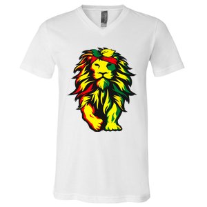 Lion Juneteenth Cool Black History African American Flag V-Neck T-Shirt