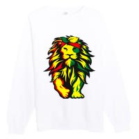 Lion Juneteenth Cool Black History African American Flag Premium Crewneck Sweatshirt