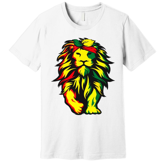 Lion Juneteenth Cool Black History African American Flag Premium T-Shirt