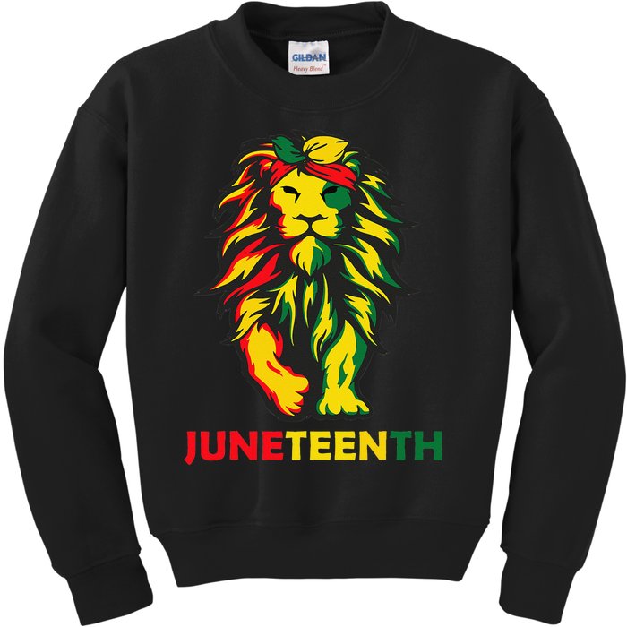 Lion Juneteenth Cool Black History African American Flag Kids Sweatshirt