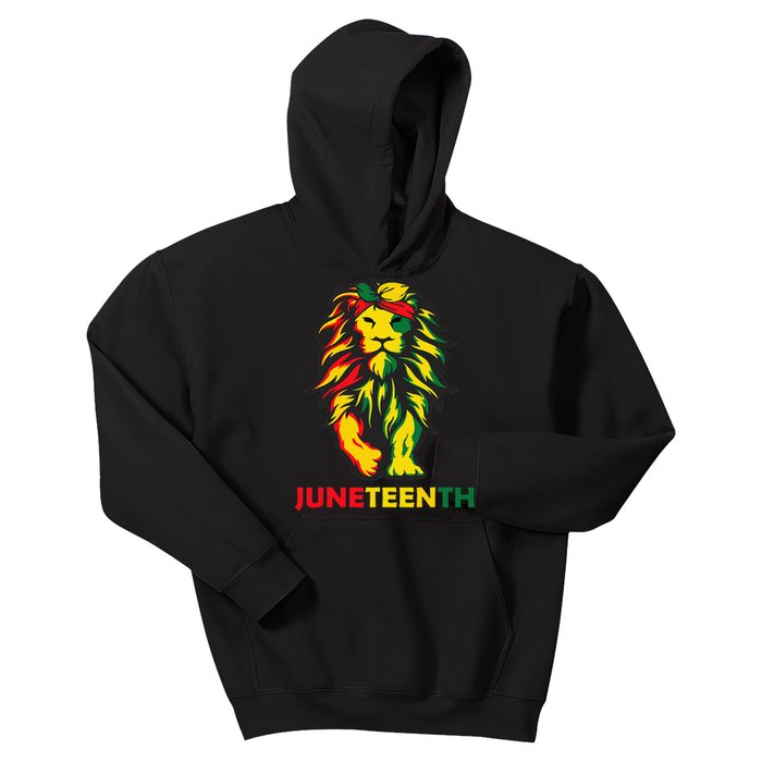 Lion Juneteenth Cool Black History African American Flag Kids Hoodie