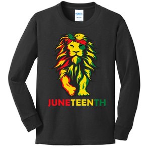 Lion Juneteenth Cool Black History African American Flag Kids Long Sleeve Shirt