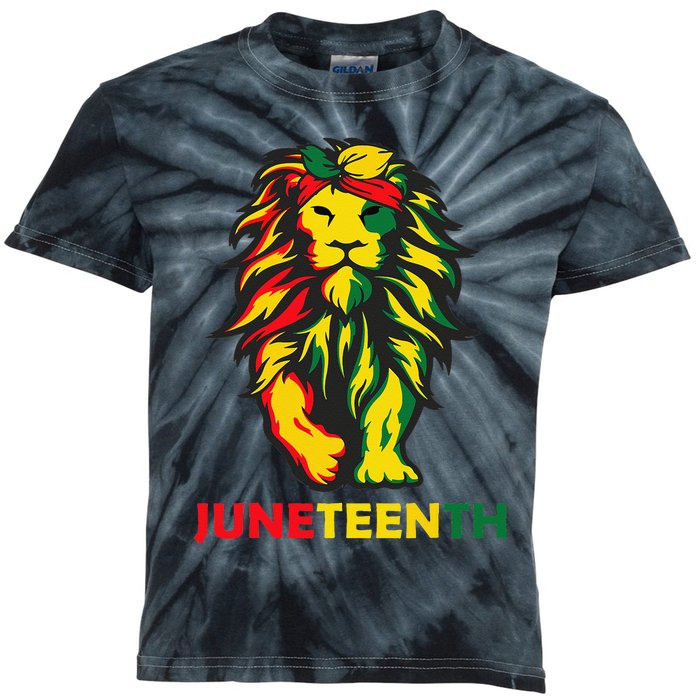 Lion Juneteenth Cool Black History African American Flag Kids Tie-Dye T-Shirt