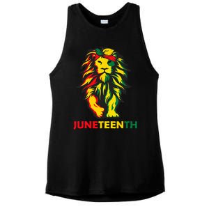 Lion Juneteenth Cool Black History African American Flag Ladies PosiCharge Tri-Blend Wicking Tank