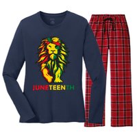 Lion Juneteenth Cool Black History African American Flag Women's Long Sleeve Flannel Pajama Set 