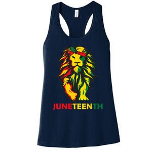 Lion Juneteenth Cool Black History African American Flag Women's Racerback Tank