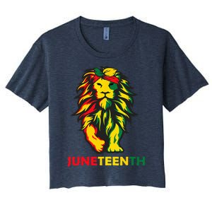 Lion Juneteenth Cool Black History African American Flag Women's Crop Top Tee