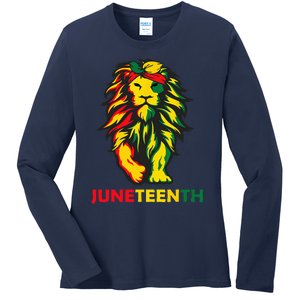 Lion Juneteenth Cool Black History African American Flag Ladies Long Sleeve Shirt