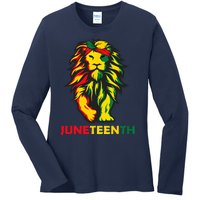 Lion Juneteenth Cool Black History African American Flag Ladies Long Sleeve Shirt