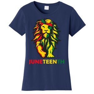 Lion Juneteenth Cool Black History African American Flag Women's T-Shirt