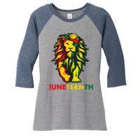 Lion Juneteenth Cool Black History African American Flag Women's Tri-Blend 3/4-Sleeve Raglan Shirt