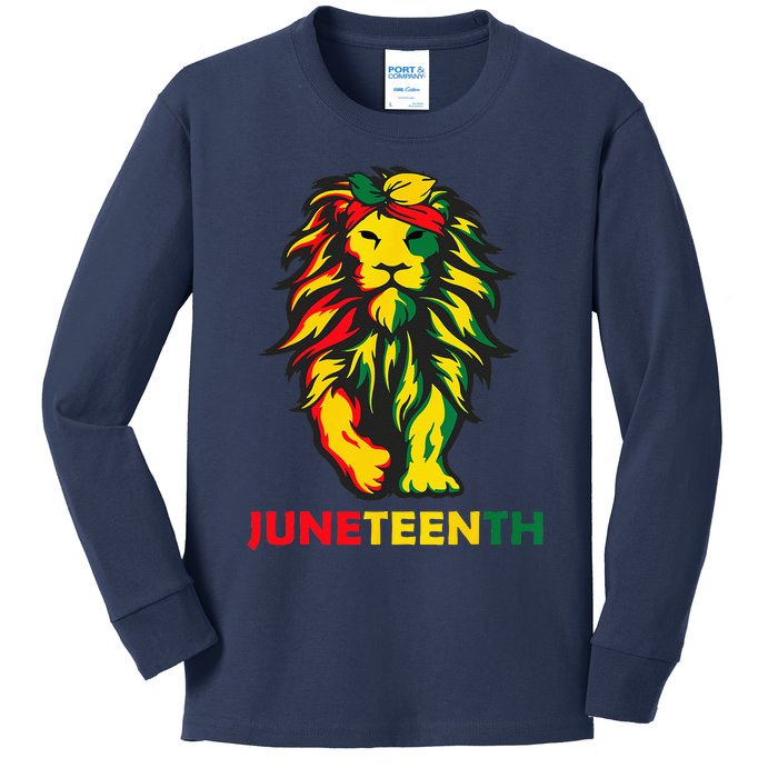 Lion Juneteenth Cool Black History African American Flag Kids Long Sleeve Shirt