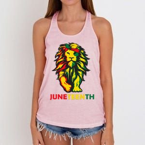 Lion Juneteenth Cool Black History African American Flag Women's Knotted Racerback Tank