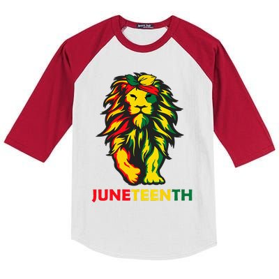 Lion Juneteenth Cool Black History African American Flag Kids Colorblock Raglan Jersey