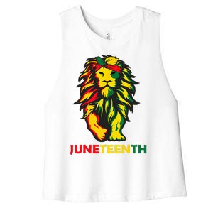 Lion Juneteenth Cool Black History African American Flag Women's Racerback Cropped Tank