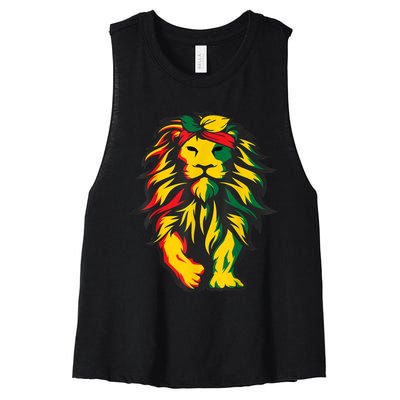 Lion Juneteenth Cool Black History African American Flag Women's Racerback Cropped Tank