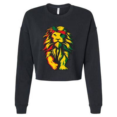 Lion Juneteenth Cool Black History African American Flag Cropped Pullover Crew