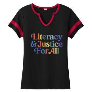 Literacy Justice For All Stop Book Banning Protect Librarian Ladies Halftime Notch Neck Tee