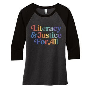 Literacy Justice For All Stop Book Banning Protect Librarian Women's Tri-Blend 3/4-Sleeve Raglan Shirt