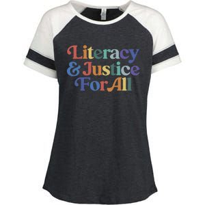 Literacy Justice For All Stop Book Banning Protect Librarian Enza Ladies Jersey Colorblock Tee