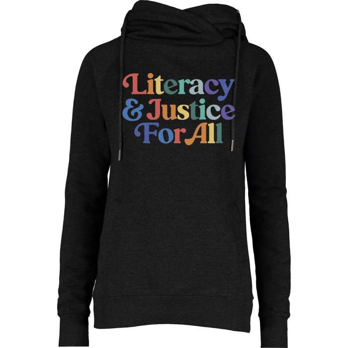 Literacy Justice For All Stop Book Banning Protect Librarian Womens Funnel Neck Pullover Hood