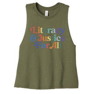 Literacy Justice For All Stop Book Banning Protect Librarian Women's Racerback Cropped Tank