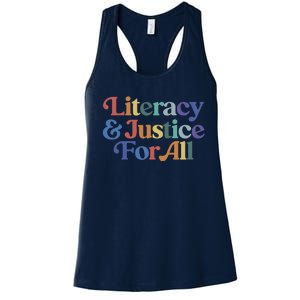 Literacy Justice For All Stop Book Banning Protect Librarian Women's Racerback Tank