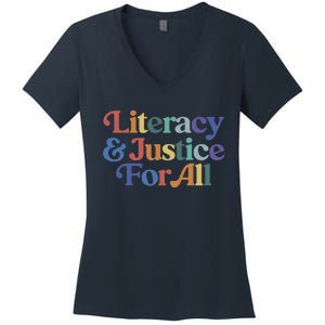 Literacy Justice For All Stop Book Banning Protect Librarian Women's V-Neck T-Shirt