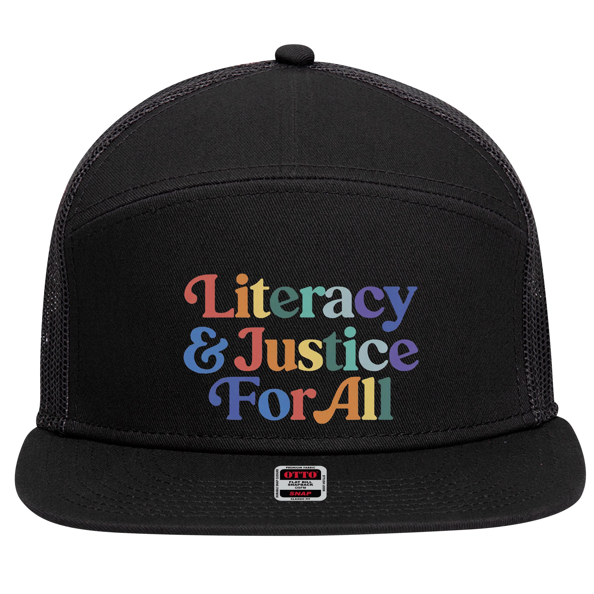 Literacy Justice For All Stop Book Banning Protect Librarian 7 Panel Mesh Trucker Snapback Hat