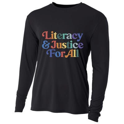Literacy Justice For All Stop Book Banning Protect Librarian Cooling Performance Long Sleeve Crew