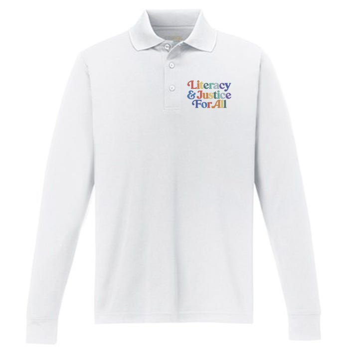 Literacy Justice For All Stop Book Banning Protect Librarian Performance Long Sleeve Polo