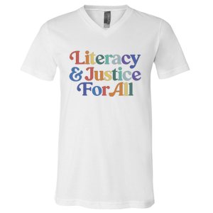 Literacy Justice For All Stop Book Banning Protect Librarian V-Neck T-Shirt