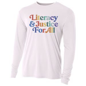 Literacy Justice For All Stop Book Banning Protect Librarian Cooling Performance Long Sleeve Crew