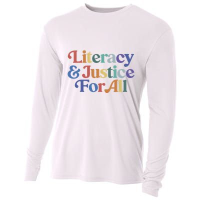 Literacy Justice For All Stop Book Banning Protect Librarian Cooling Performance Long Sleeve Crew