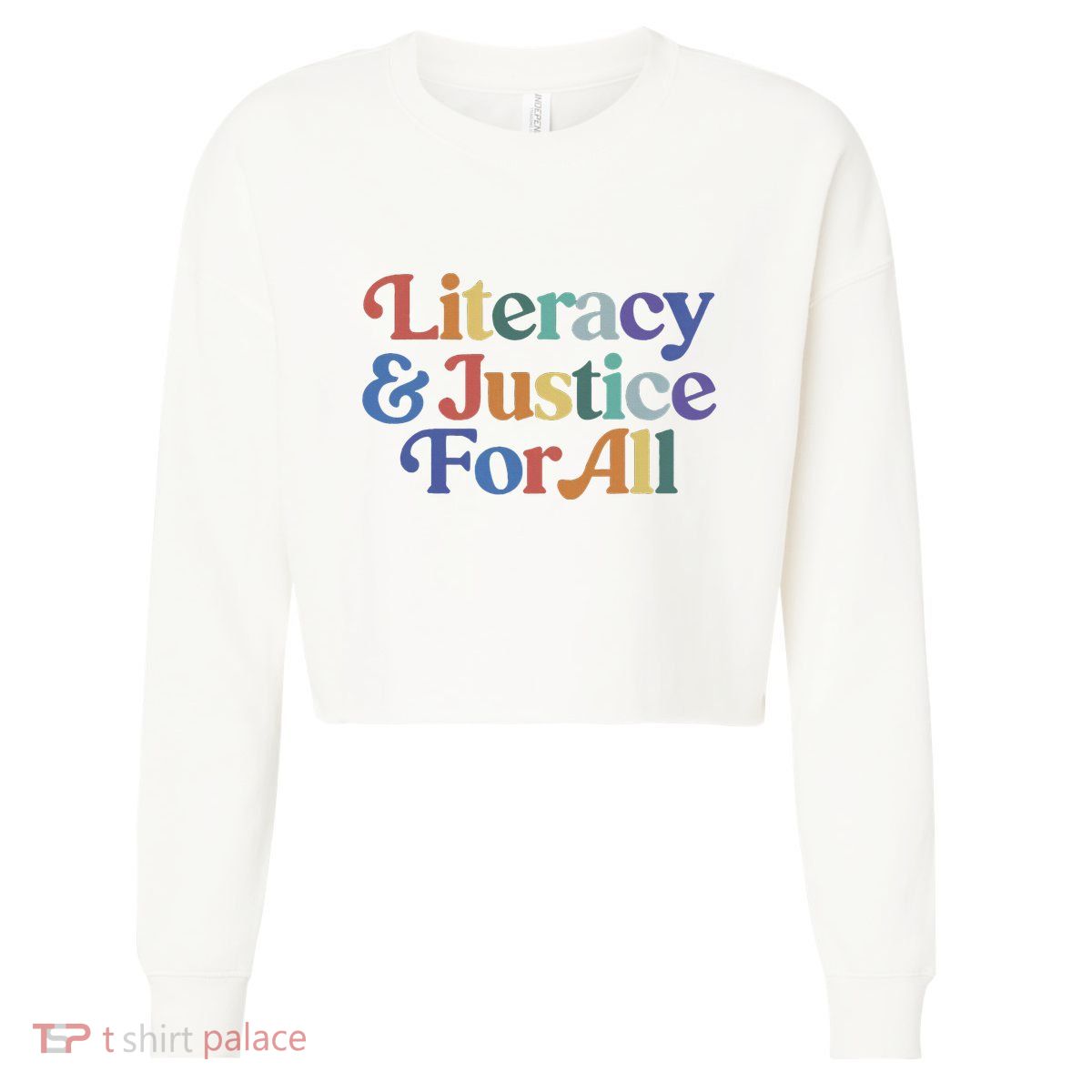 Literacy Justice For All Stop Book Banning Protect Librarian Cropped Pullover Crew
