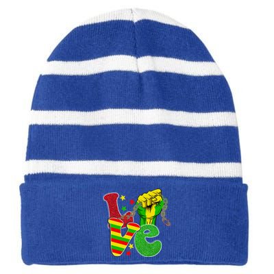 Love Juneteenth Fist African Pride Black History Month Gift Striped Beanie with Solid Band