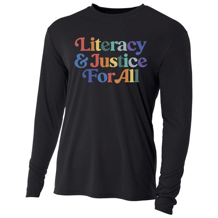 Literacy Justice For All Stop Book Banning Protect Librarian Cooling Performance Long Sleeve Crew