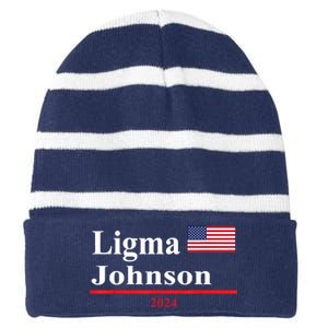 Ligma Johnson Funny Presidential Election 2024 Parody Striped Beanie with Solid Band