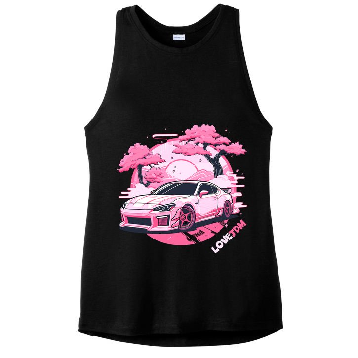 Love JDM Girl Racer Pink Japanese Race Car Ladies PosiCharge Tri-Blend Wicking Tank