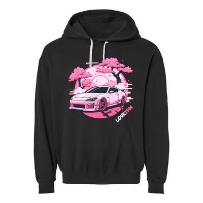 Love JDM Girl Racer Pink Japanese Race Car Garment-Dyed Fleece Hoodie